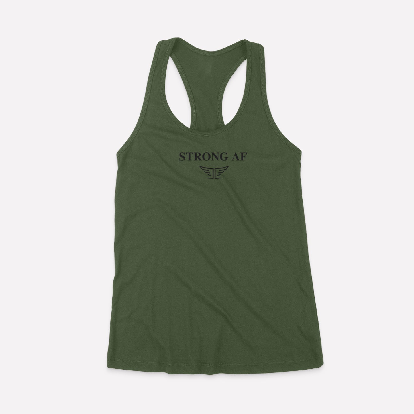 Strong AF Ladies racerback tank black logo