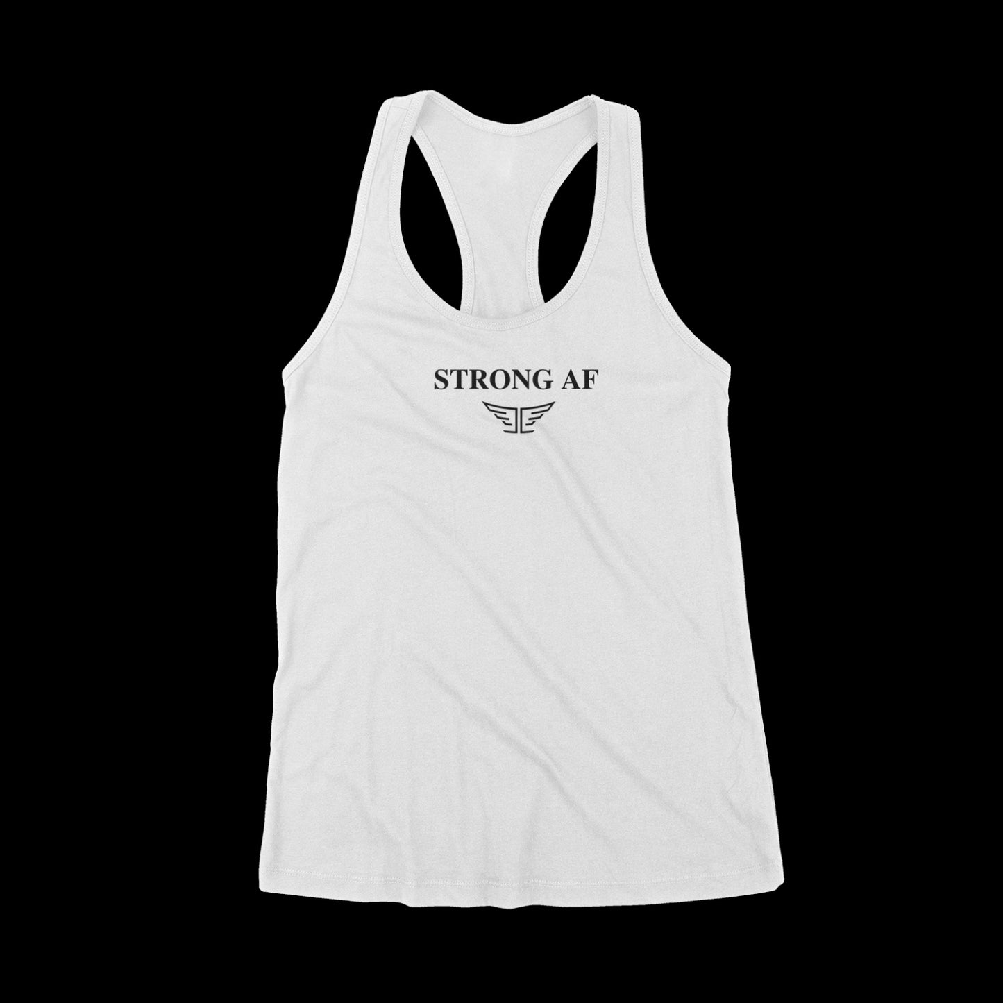 Strong AF Ladies racerback tank black logo