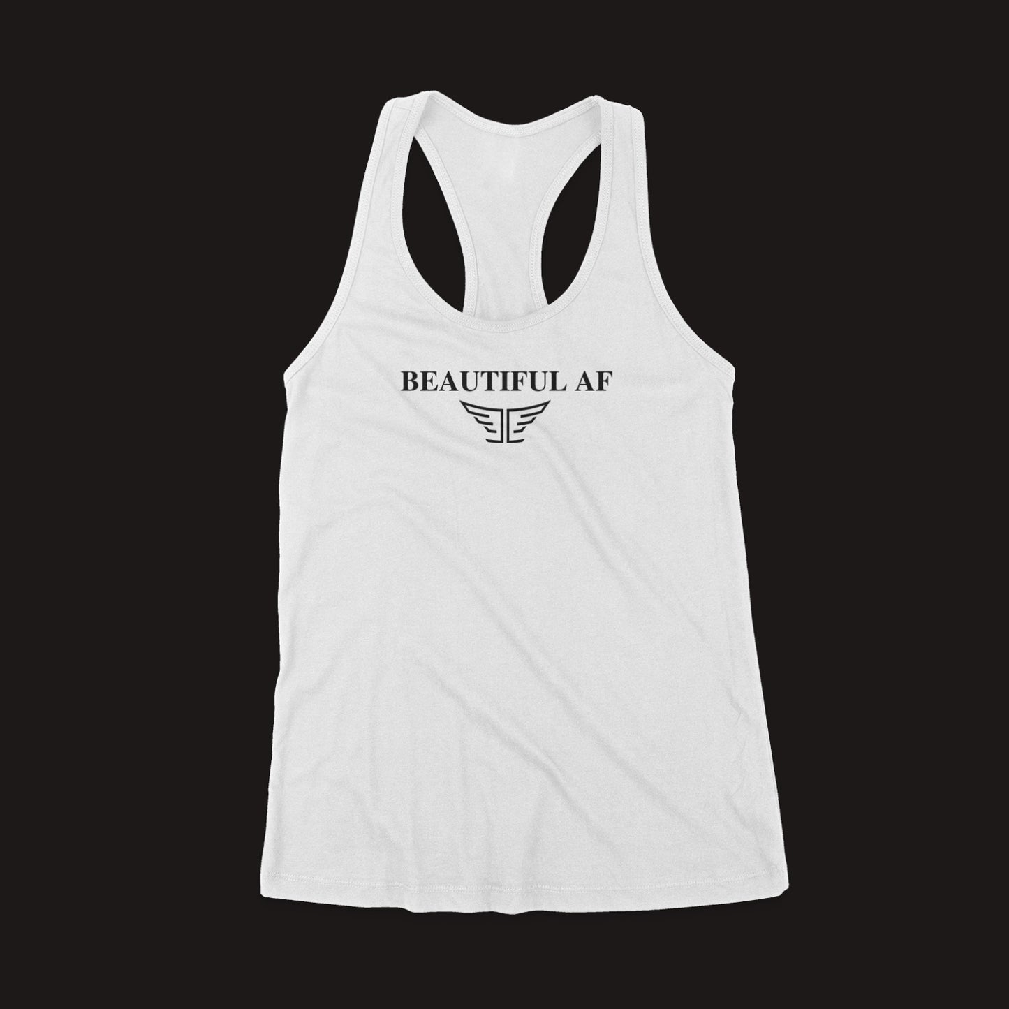 Beautiful AF Ladies racerback tank black logo